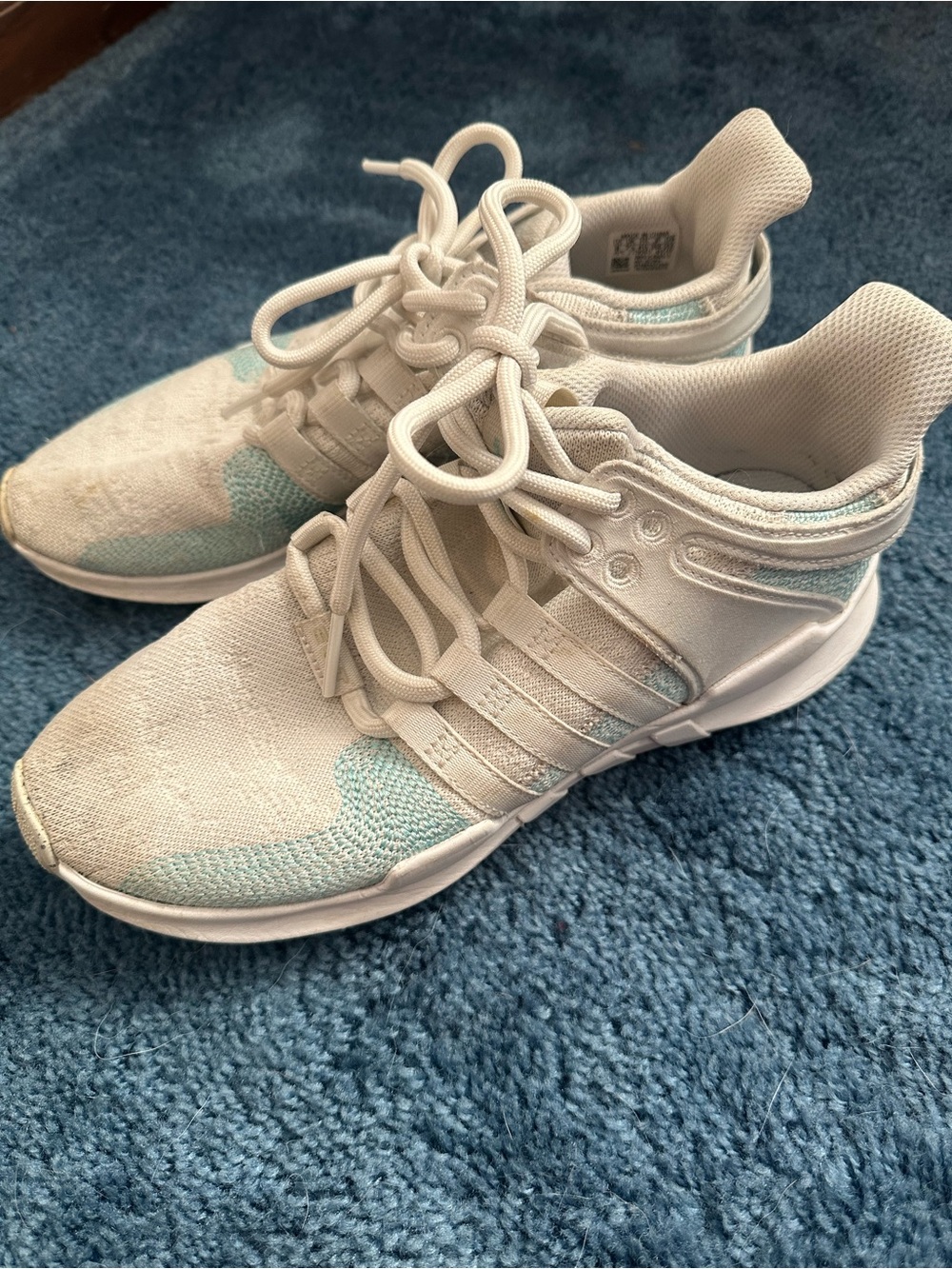 adidas White Sneakers with Light Blue Accents
